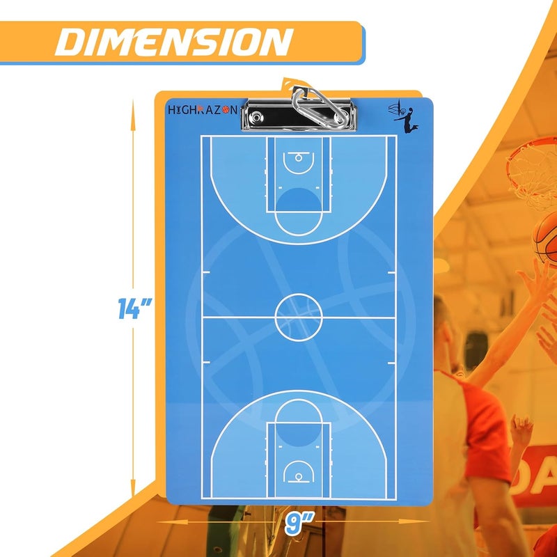 HIGHRAZON Basketball Coaches Clipboard, Blue Double-Sided Dry Erase Coach Clipboard, Basketball for Training, White Board with Marker for Coaches Gift - Image 2